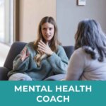 Image of a young woman sitting in a conversation with another individual, appearing engaged and supportive. This image represents the role of a Mental Health Coach, highlighting the importance of equipping individuals with the skills to compassionately respond to those in mental distress, uphold ethics and confidentiality, and serve as a valuable resource within their community. The training includes evidence-based practices and specialty courses to guide coaches in supporting mental health recovery and wellness.